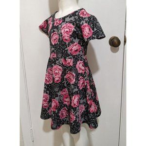 Floral Lace Pattern Short Sleeve Knit Dress Size 5/6 Black & Pink P.ing Kids
